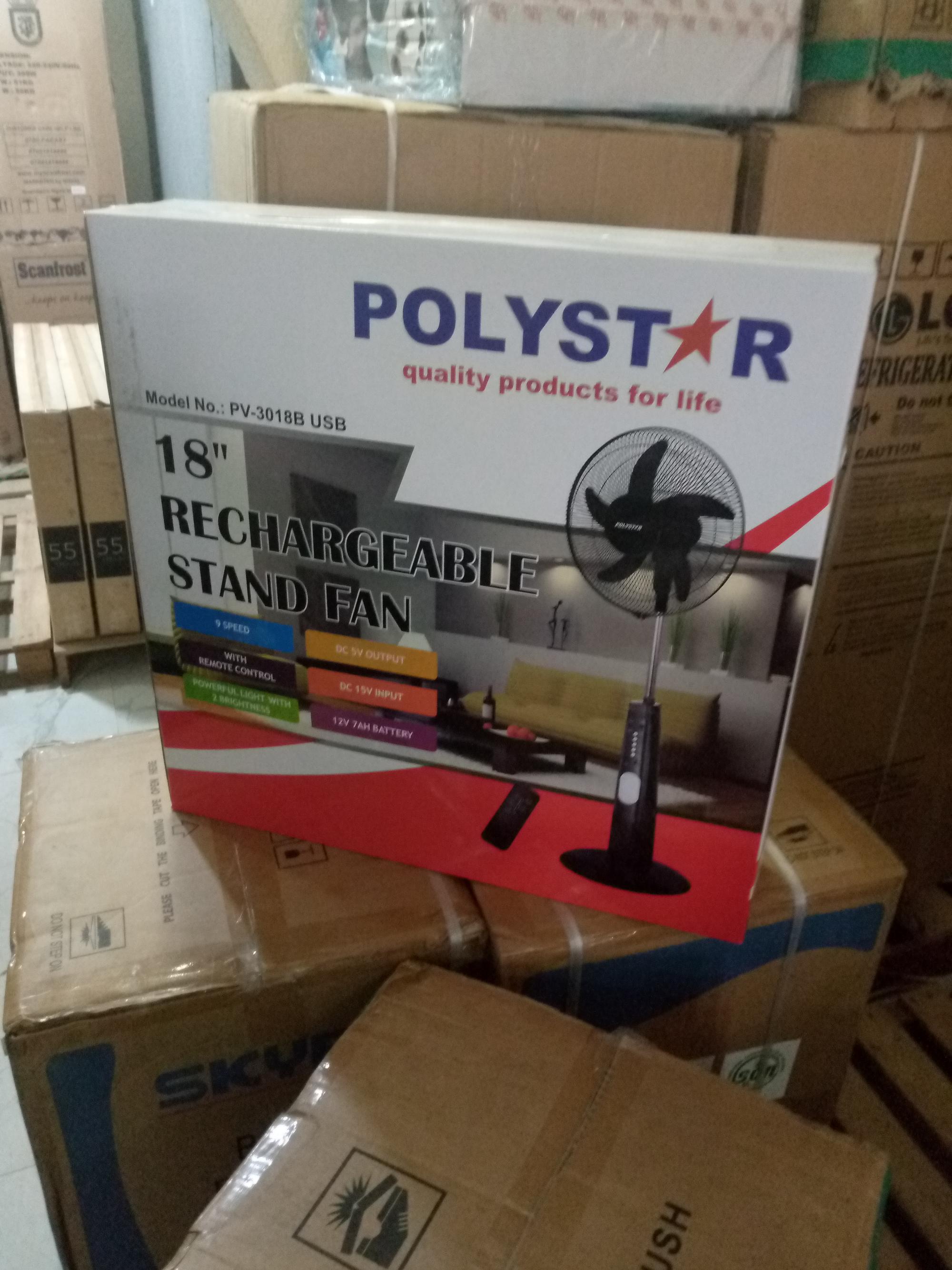 18''rechargeable Stand Fan Pv3018b -Polystar